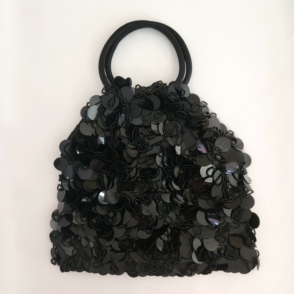 Vintage Y2k Maggi B Beaded Sequin Handbag In Black